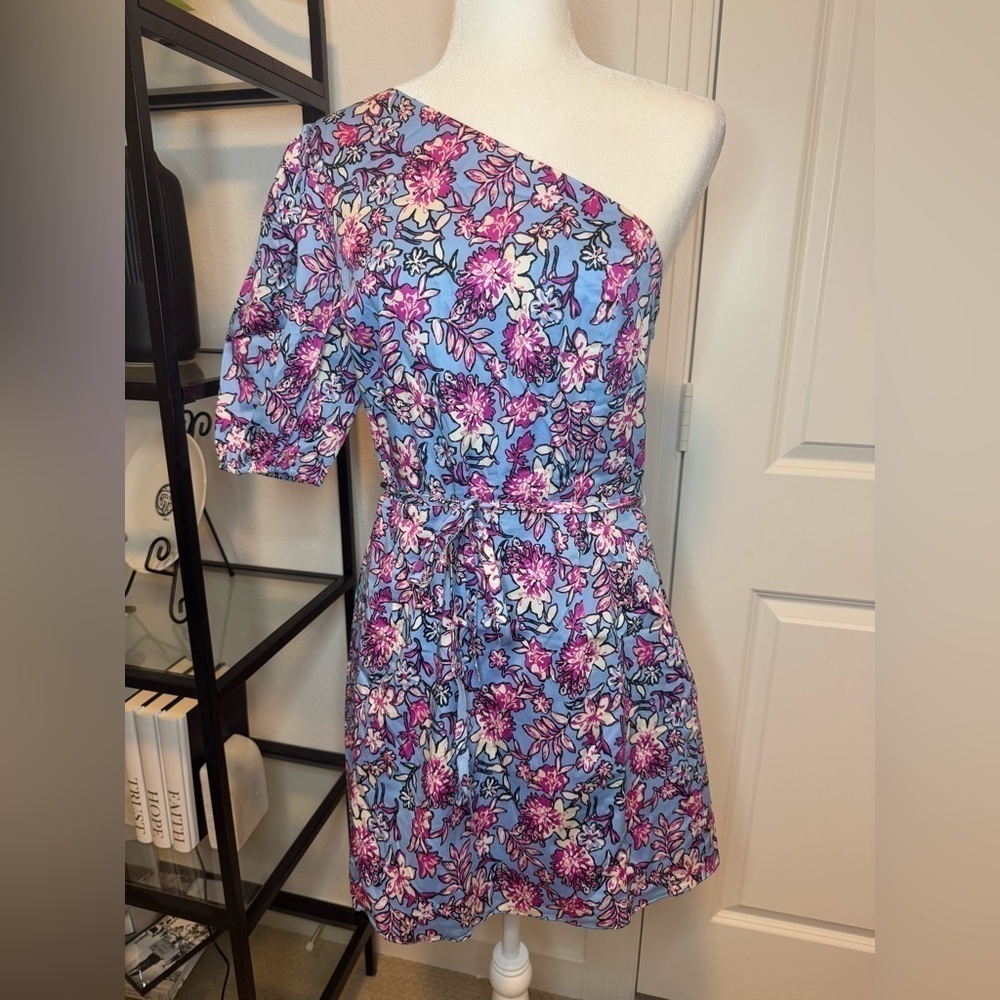 NWT French Connection Fotini One Shoulder Mini Dress Placid Blue Floral Size 10 - Picture 3 of 8